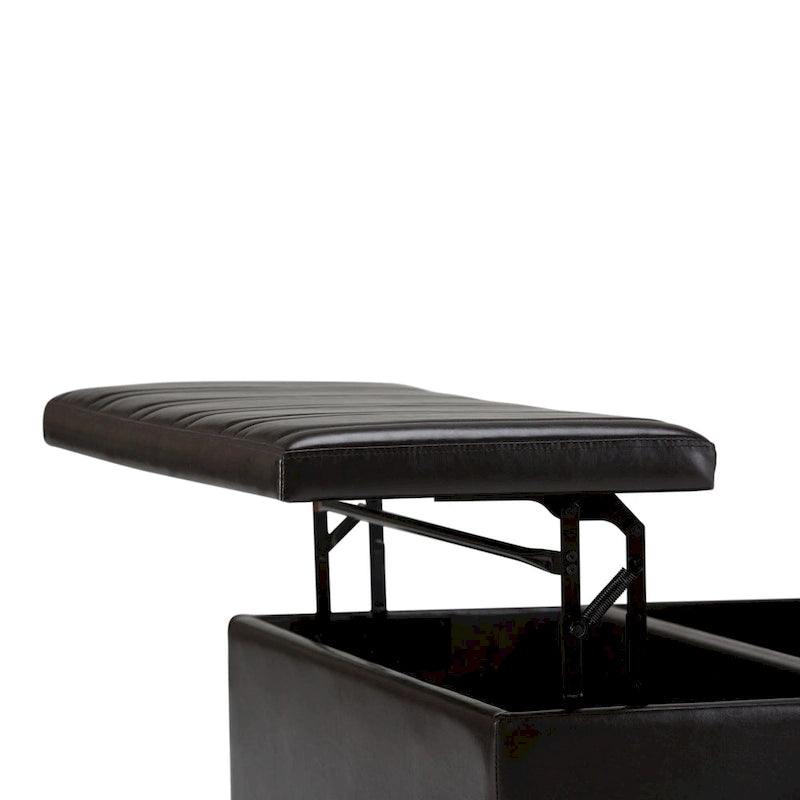 Square Storage Ottoman Coffee Table Faux Leather Lift Top Tufted