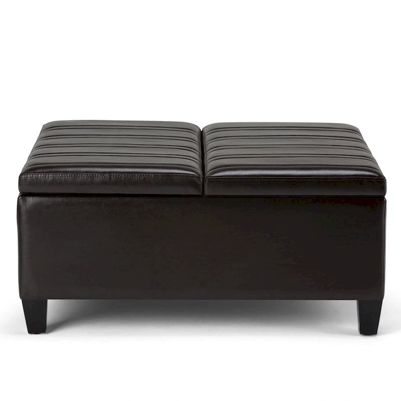 Square Storage Ottoman Coffee Table Faux Leather Lift Top Tufted