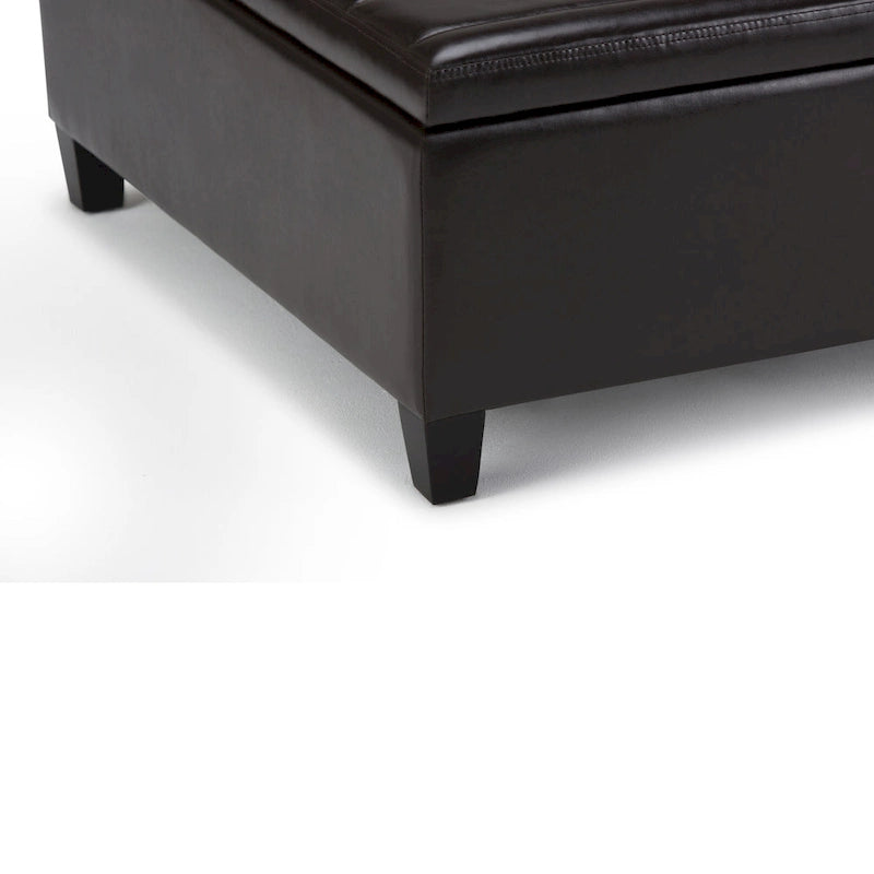 Square Storage Ottoman Coffee Table Faux Leather Lift Top Tufted