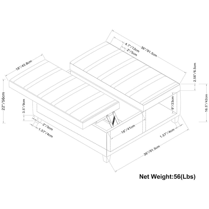 Square Storage Ottoman Coffee Table Faux Leather Lift Top Tufted