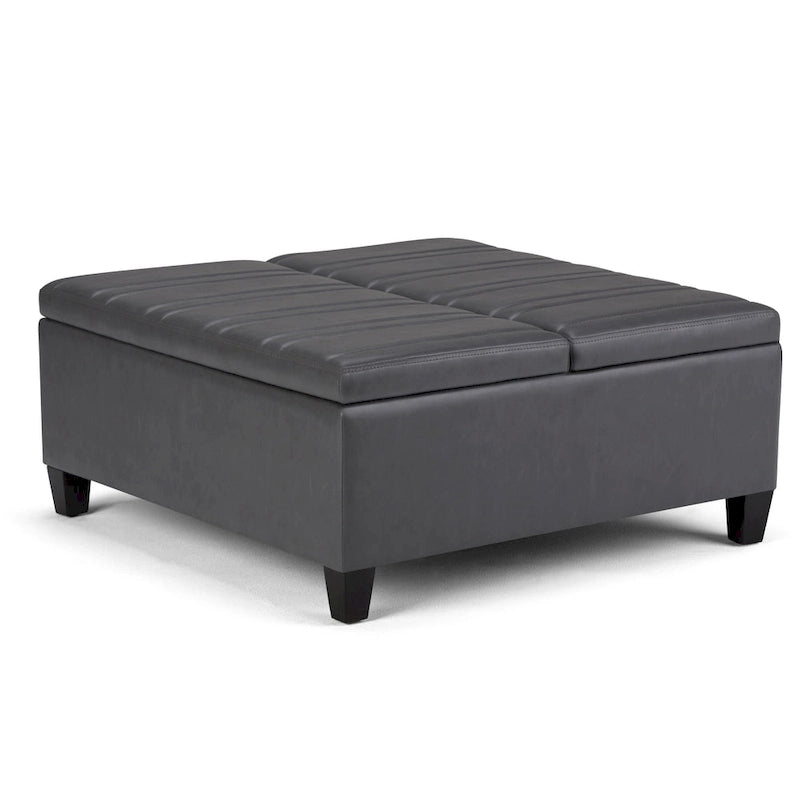 Square Storage Ottoman Coffee Table Faux Leather Lift Top Tufted