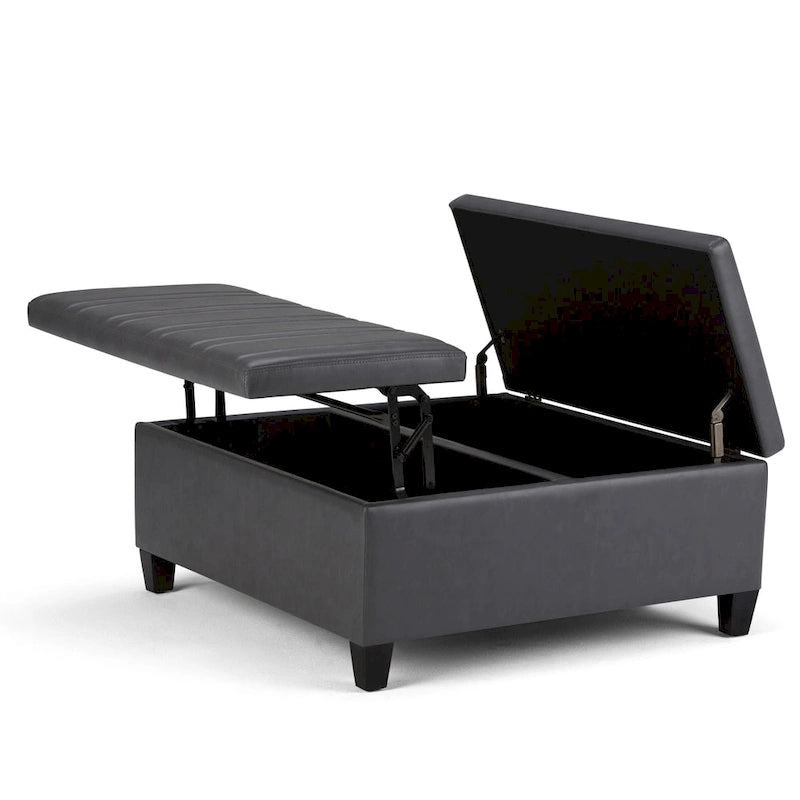 Square Storage Ottoman Coffee Table Faux Leather Lift Top Tufted