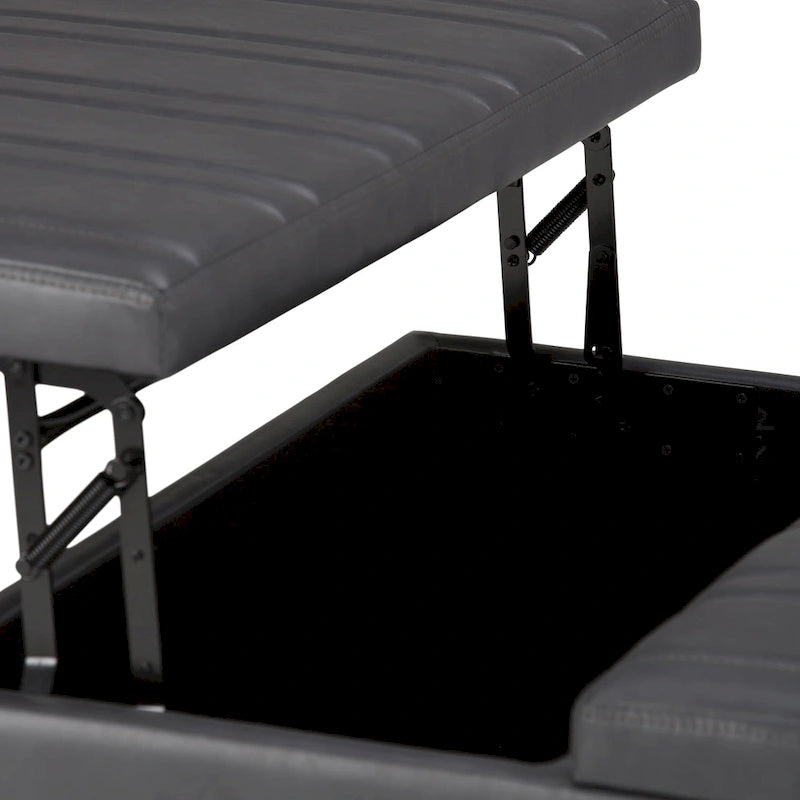 Square Storage Ottoman Coffee Table Faux Leather Lift Top Tufted
