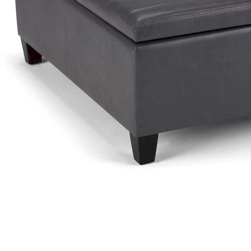 Square Storage Ottoman Coffee Table Faux Leather Lift Top Tufted