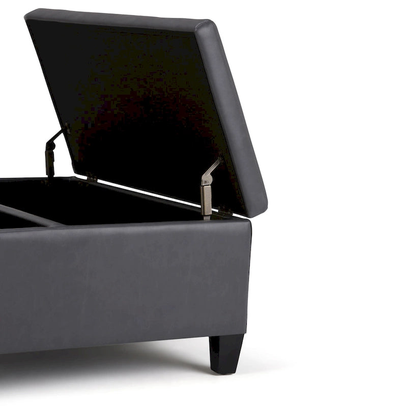 Square Storage Ottoman Coffee Table Faux Leather Lift Top Tufted