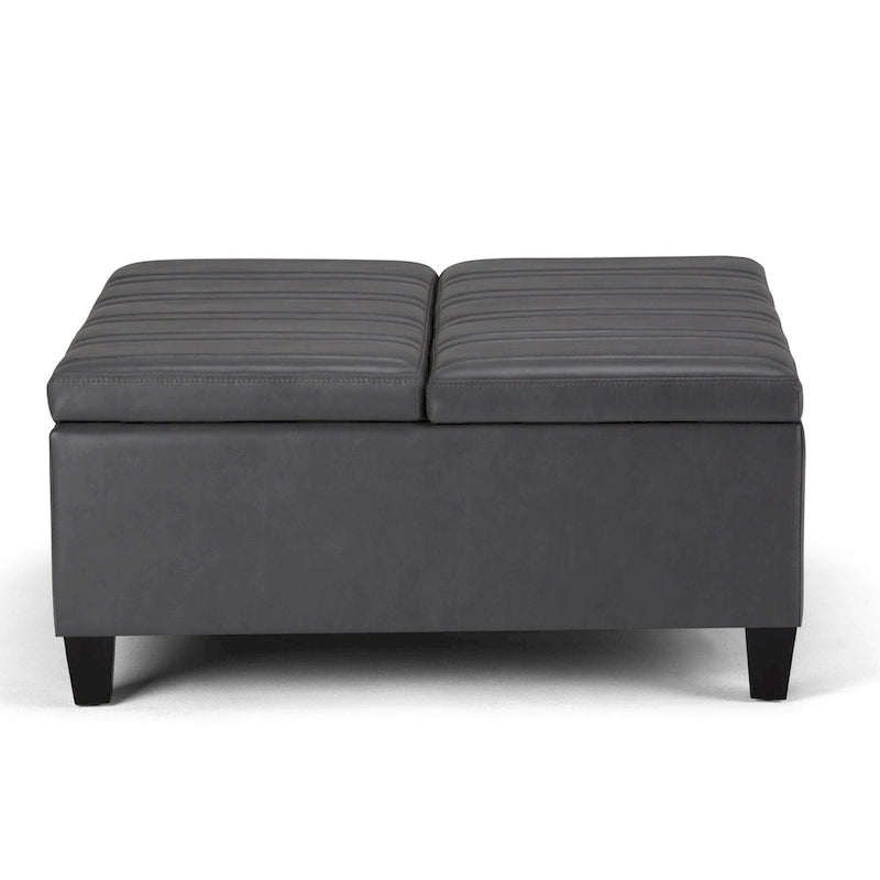 Square Storage Ottoman Coffee Table Faux Leather Lift Top Tufted