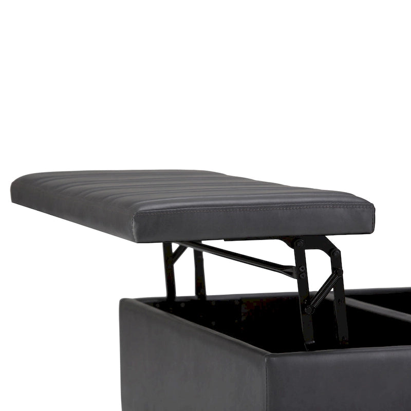 Square Storage Ottoman Coffee Table Faux Leather Lift Top Tufted