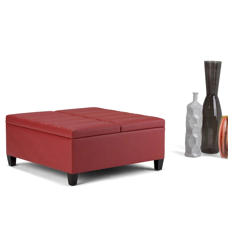 Square Storage Ottoman Coffee Table Faux Leather Lift Top Tufted