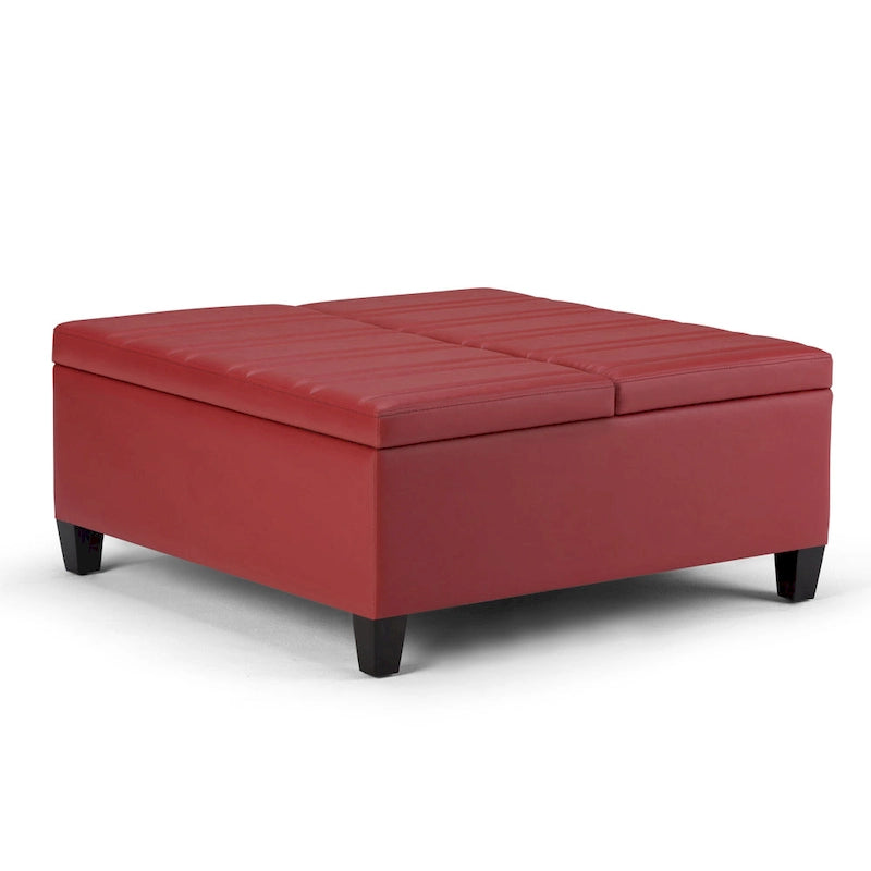 Square Storage Ottoman Coffee Table Faux Leather Lift Top Tufted