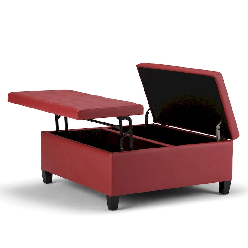 Square Storage Ottoman Coffee Table Faux Leather Lift Top Tufted