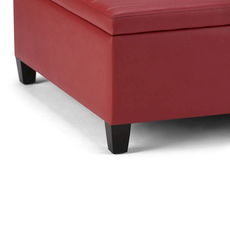 Square Storage Ottoman Coffee Table Faux Leather Lift Top Tufted