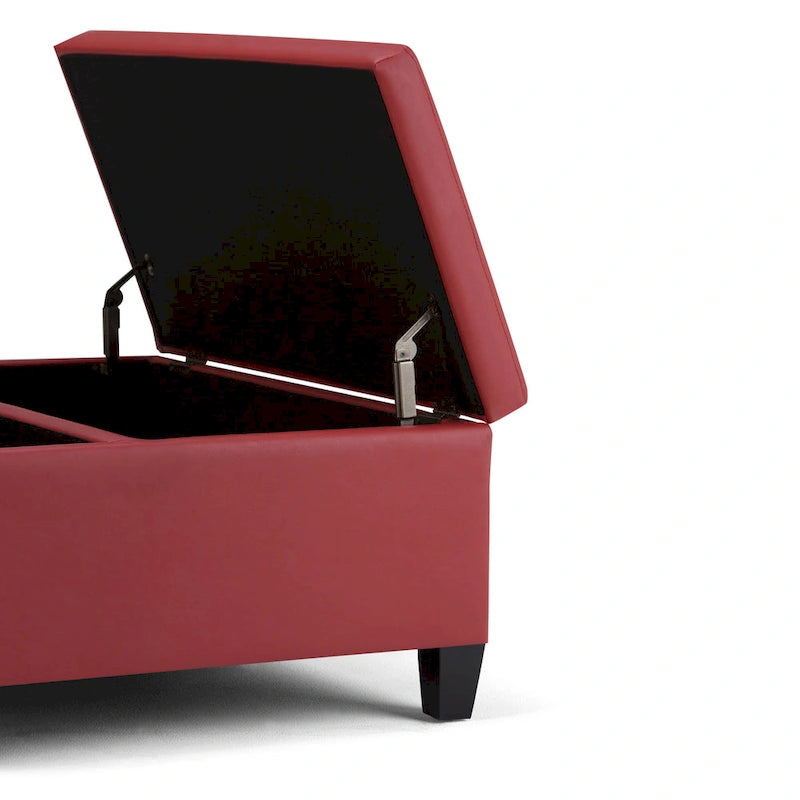 Square Storage Ottoman Coffee Table Faux Leather Lift Top Tufted
