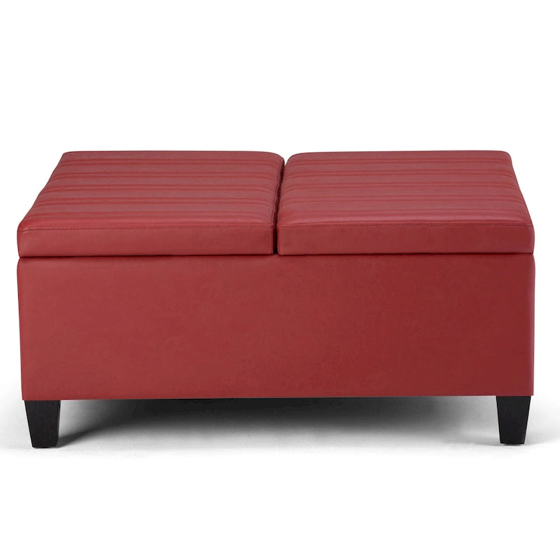 Square Storage Ottoman Coffee Table Faux Leather Lift Top Tufted
