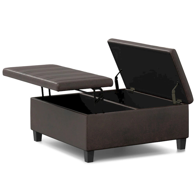 Square Storage Ottoman Coffee Table Faux Leather Lift Top Tufted