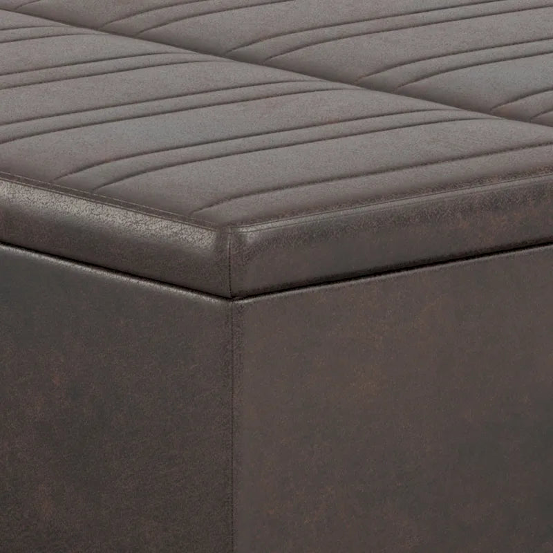 Square Storage Ottoman Coffee Table Faux Leather Lift Top Tufted