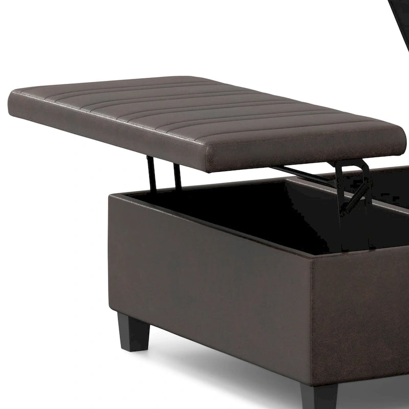 Square Storage Ottoman Coffee Table Faux Leather Lift Top Tufted