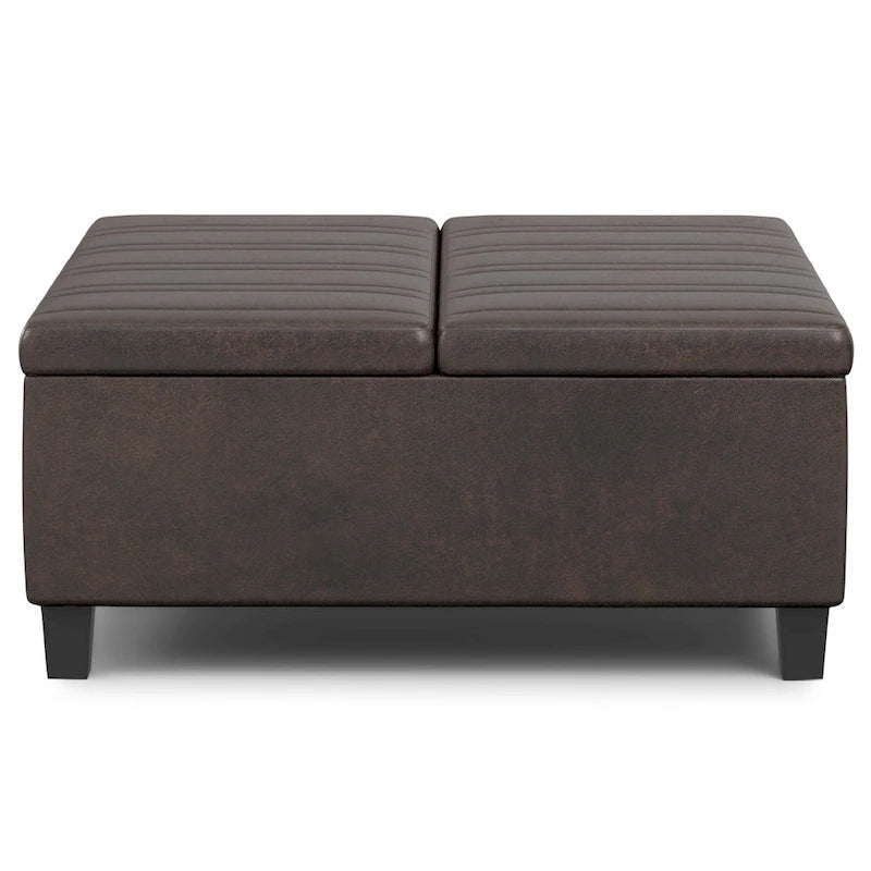 Square Storage Ottoman Coffee Table Faux Leather Lift Top Tufted