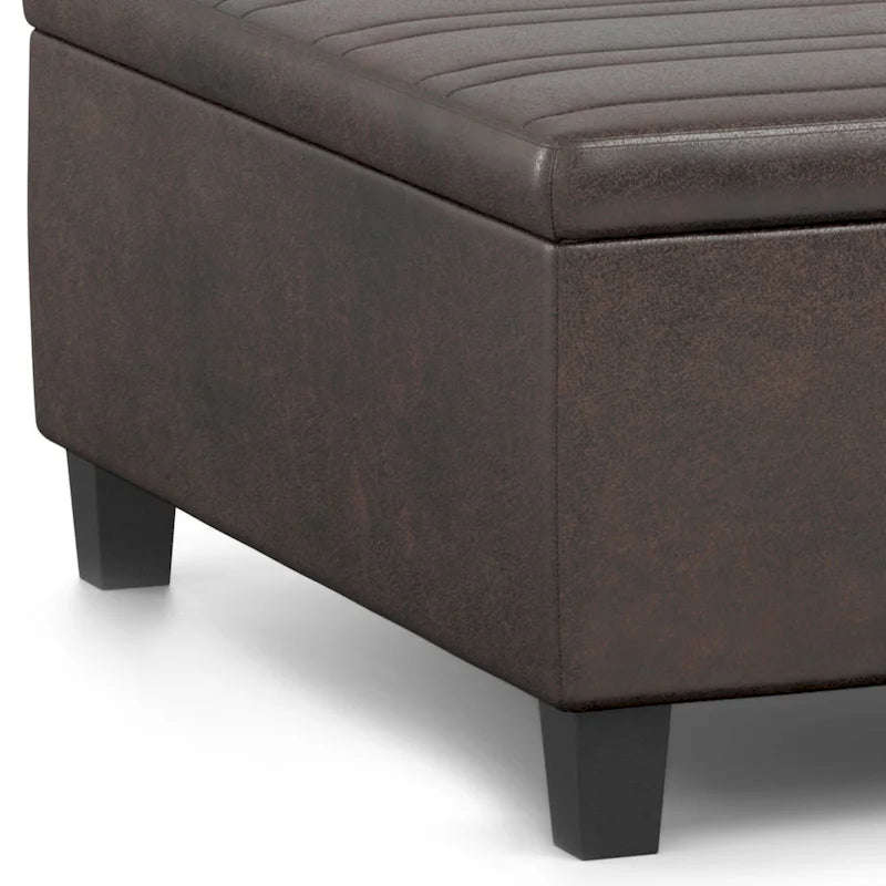 Square Storage Ottoman Coffee Table Faux Leather Lift Top Tufted