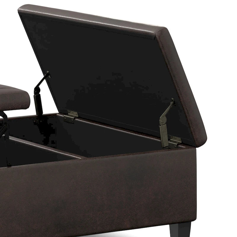 Square Storage Ottoman Coffee Table Faux Leather Lift Top Tufted
