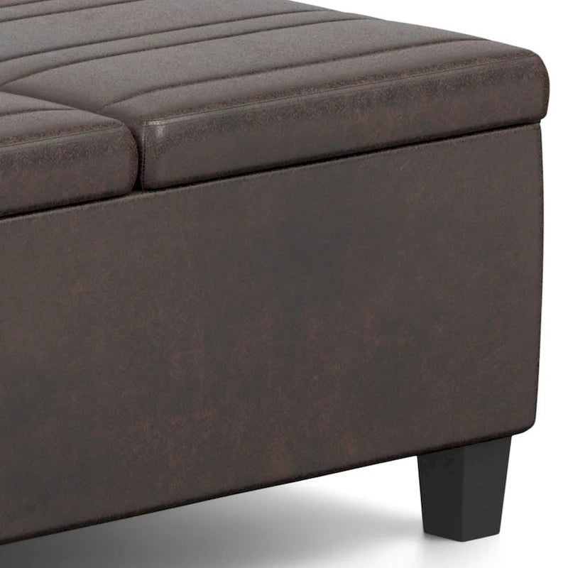 Square Storage Ottoman Coffee Table Faux Leather Lift Top Tufted