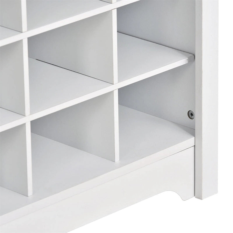 Entryway Hall Tree with Hooks, Open Shelves and 24 Shoe Cubbies, White & Black