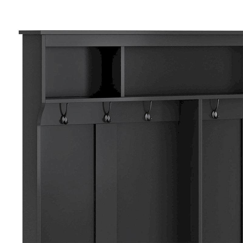Entryway Hall Tree with Hooks, Open Shelves and 24 Shoe Cubbies, White & Black