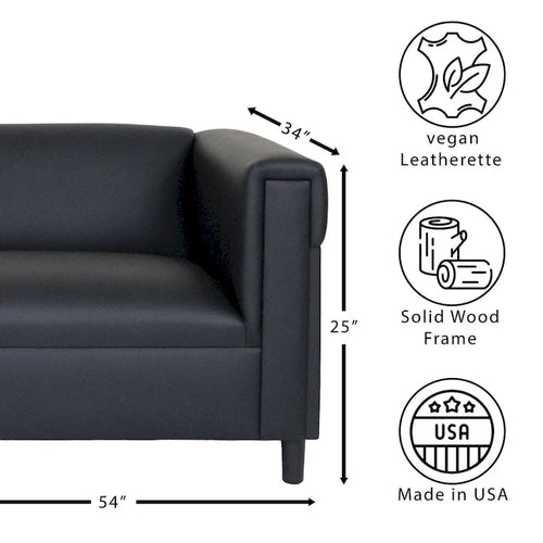 Black Faux Leather Loveseat Sofa with Solid Wood Frame Upholstered