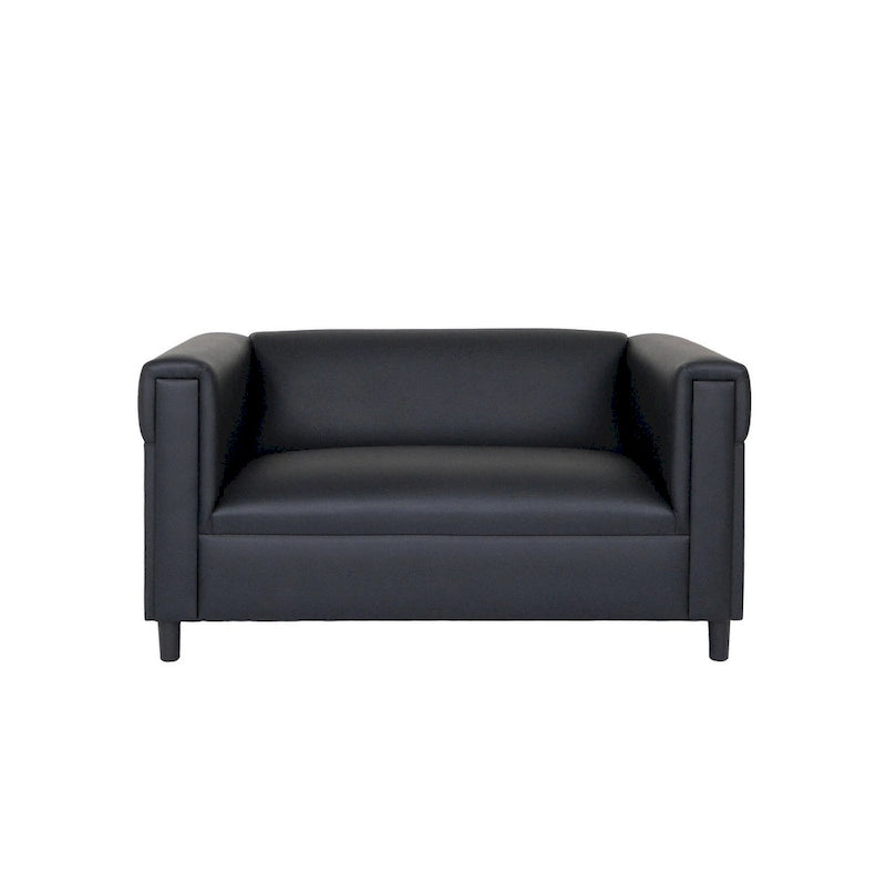 Black Faux Leather Loveseat Sofa with Solid Wood Frame Upholstered