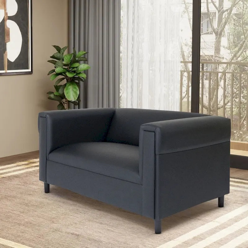 Black Faux Leather Loveseat Sofa with Solid Wood Frame Upholstered