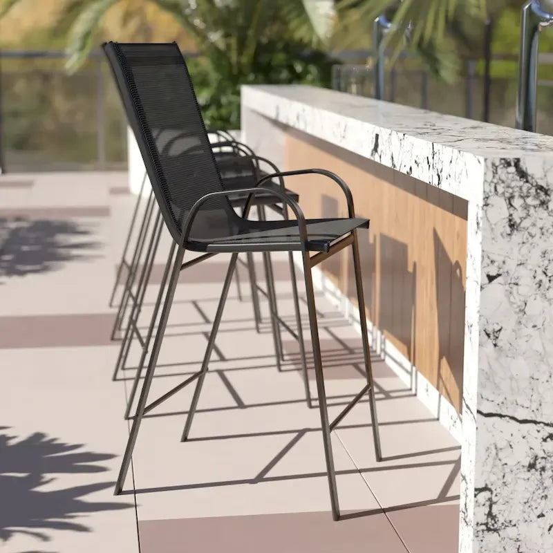 Outdoor Sling Barstool with Arms Breathable Textilene Powder Coated Steel