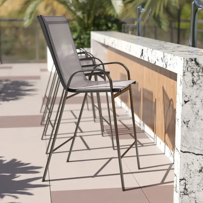 Outdoor Sling Barstool with Arms Breathable Textilene Powder Coated Steel