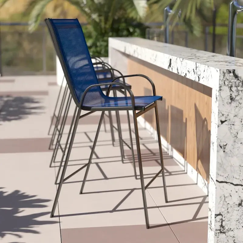 Outdoor Sling Barstool with Arms Breathable Textilene Powder Coated Steel