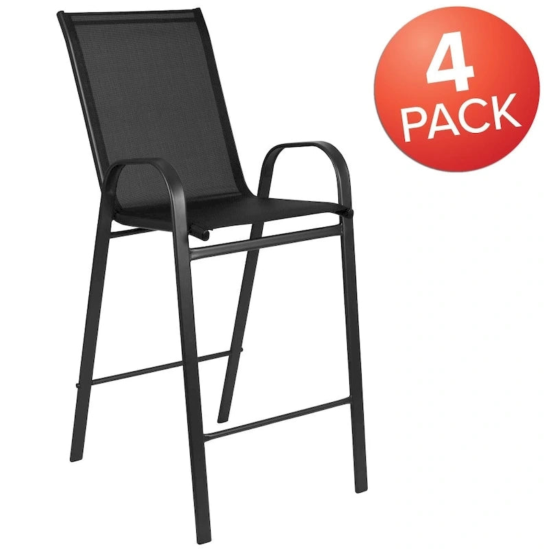 Outdoor Sling Barstool with Arms Breathable Textilene Powder Coated Steel