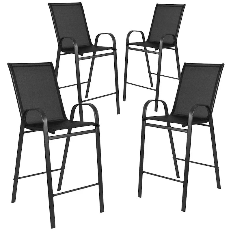 Outdoor Sling Barstool with Arms Breathable Textilene Powder Coated Steel