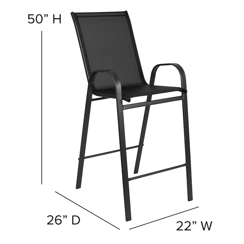 Outdoor Sling Barstool with Arms Breathable Textilene Powder Coated Steel
