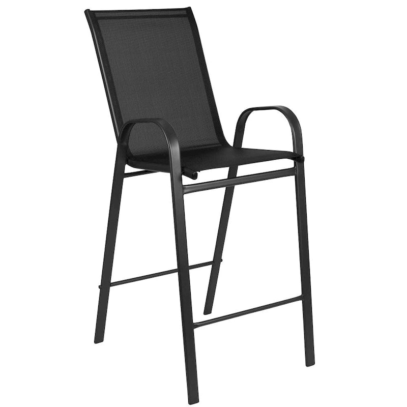 Outdoor Sling Barstool with Arms Breathable Textilene Powder Coated Steel