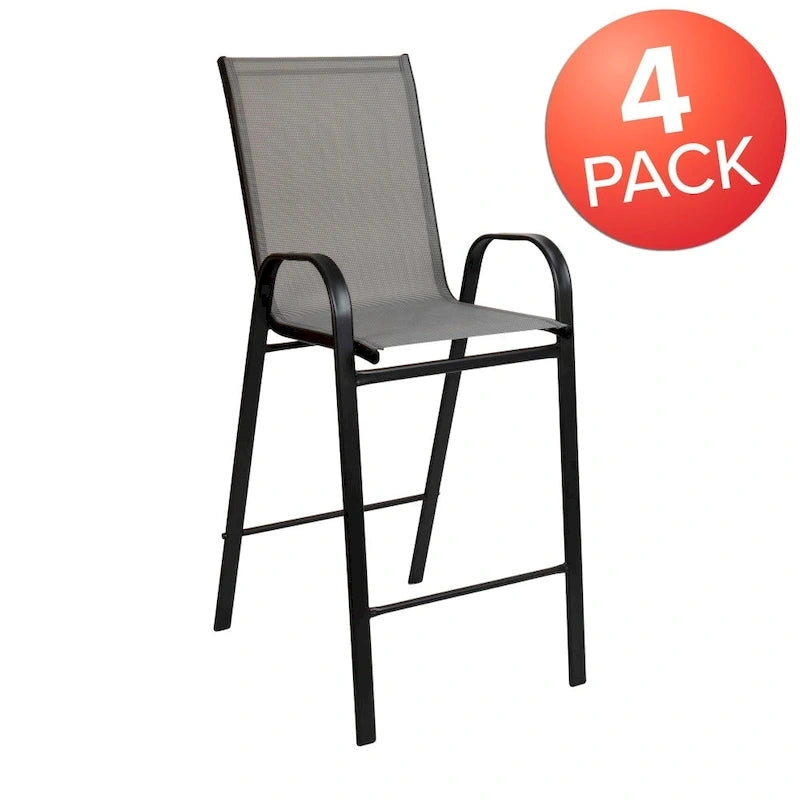 Outdoor Sling Barstool with Arms Breathable Textilene Powder Coated Steel