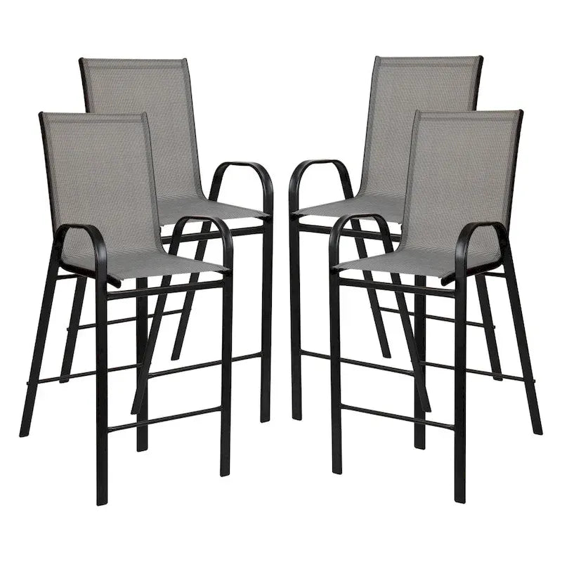 Outdoor Sling Barstool with Arms Breathable Textilene Powder Coated Steel