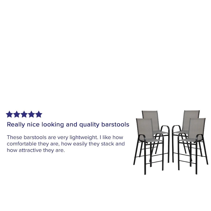 Outdoor Sling Barstool with Arms Breathable Textilene Powder Coated Steel