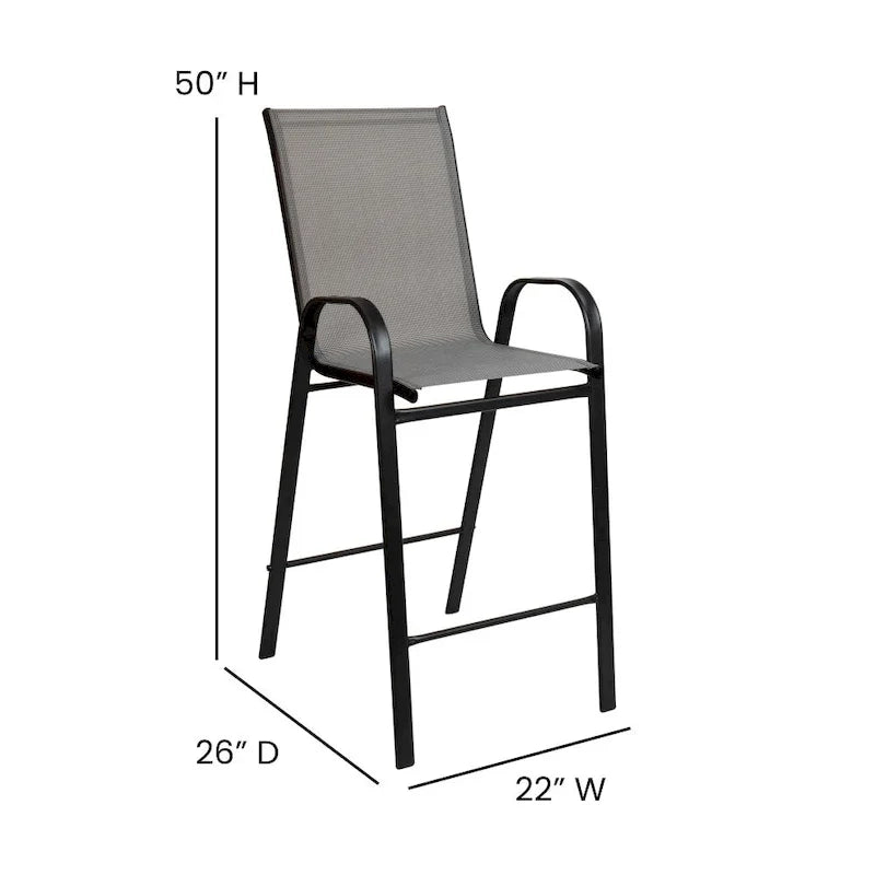 Outdoor Sling Barstool with Arms Breathable Textilene Powder Coated Steel
