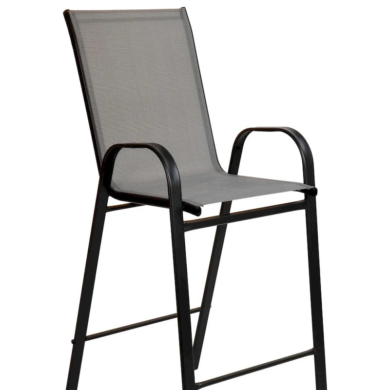 Outdoor Sling Barstool with Arms Breathable Textilene Powder Coated Steel