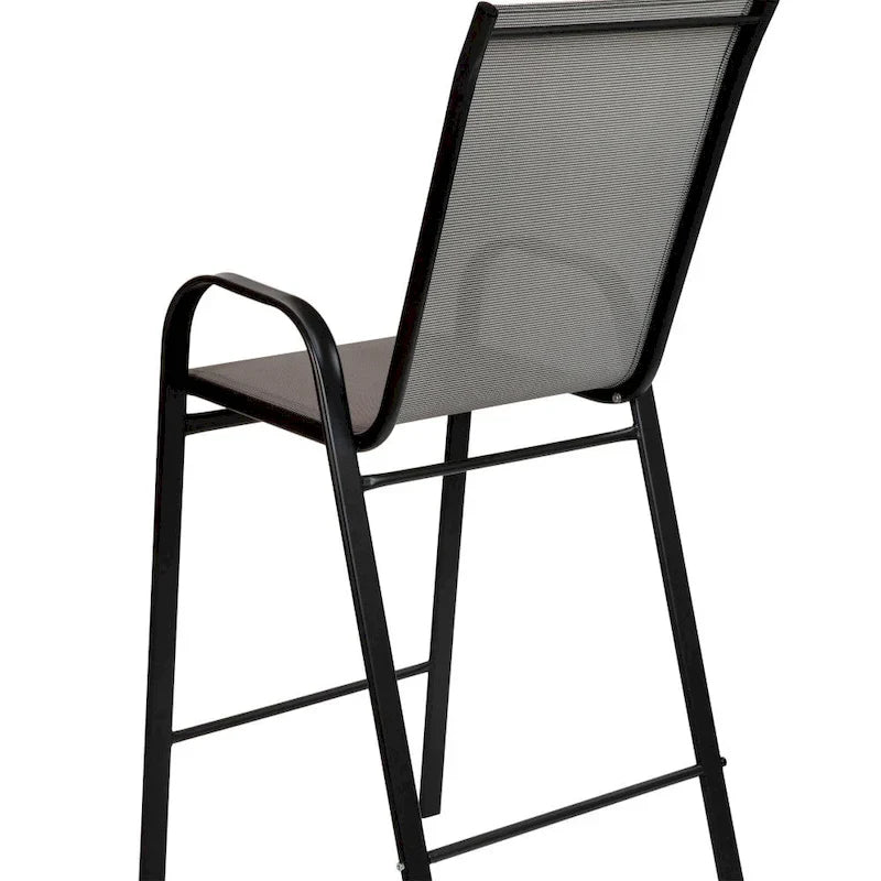 Outdoor Sling Barstool with Arms Breathable Textilene Powder Coated Steel