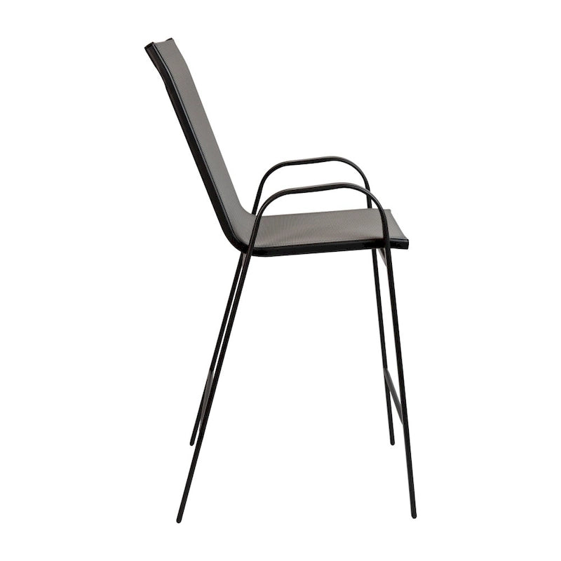 Outdoor Sling Barstool with Arms Breathable Textilene Powder Coated Steel