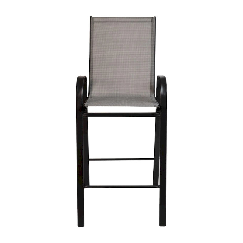 Outdoor Sling Barstool with Arms Breathable Textilene Powder Coated Steel