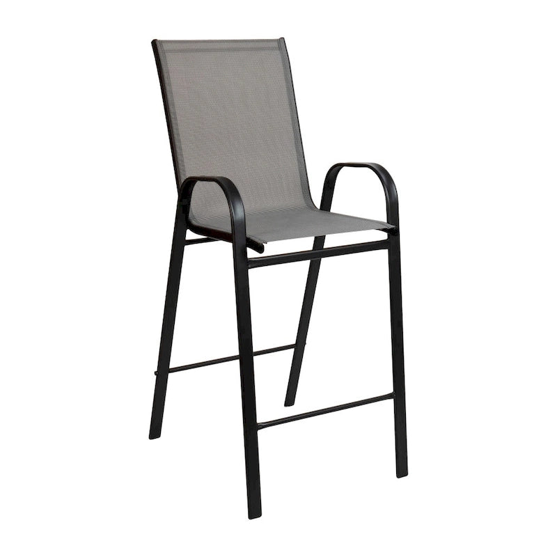 Outdoor Sling Barstool with Arms Breathable Textilene Powder Coated Steel