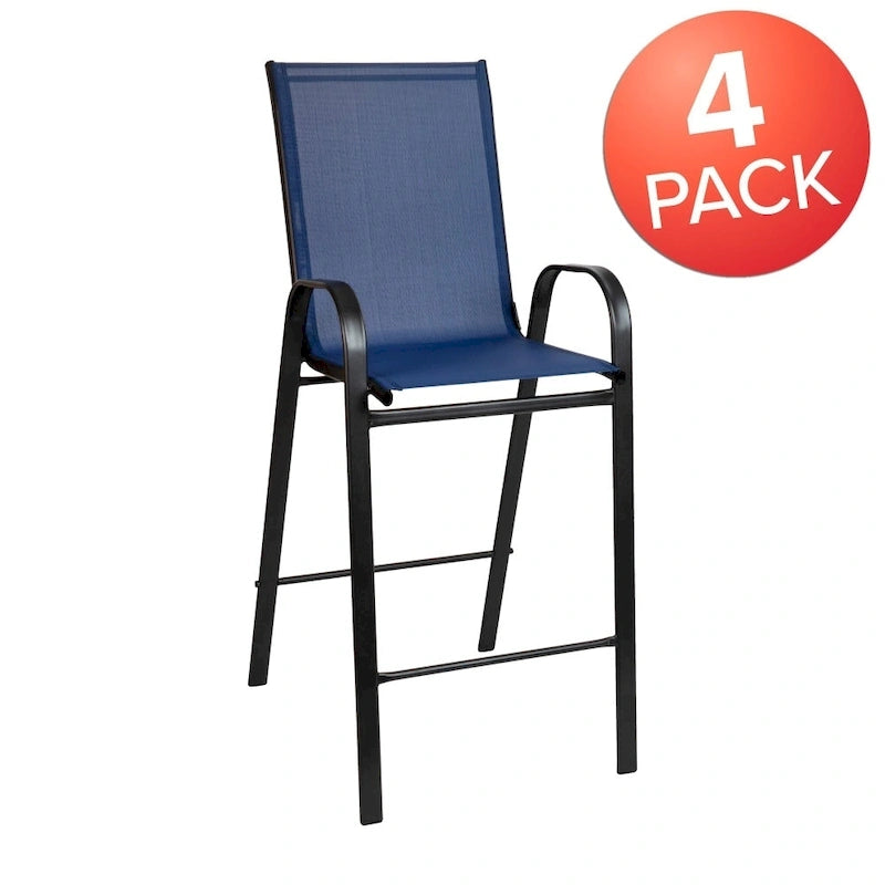 Outdoor Sling Barstool with Arms Breathable Textilene Powder Coated Steel