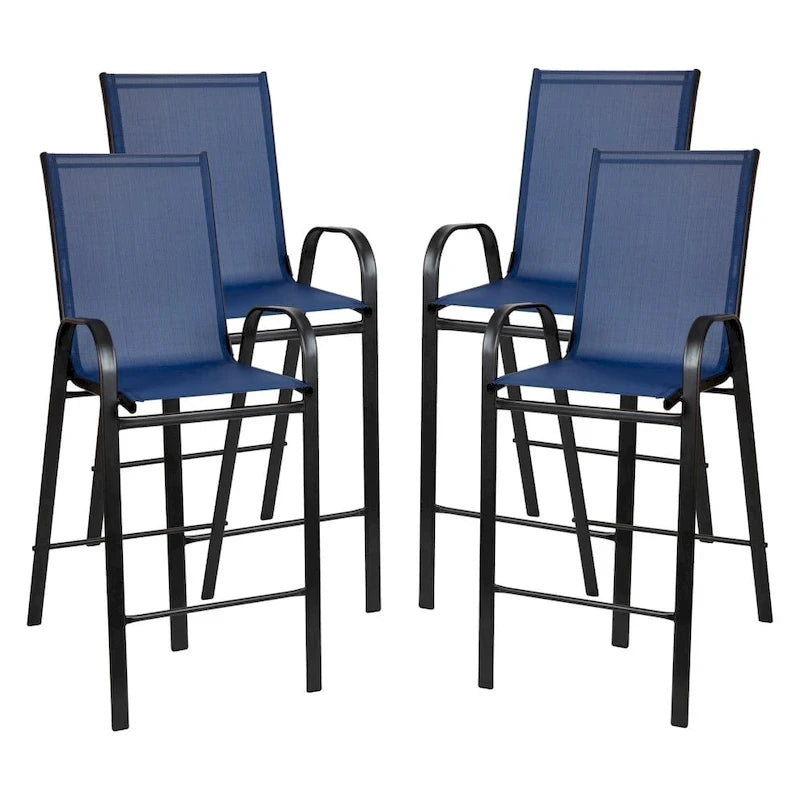 Outdoor Sling Barstool with Arms Breathable Textilene Powder Coated Steel