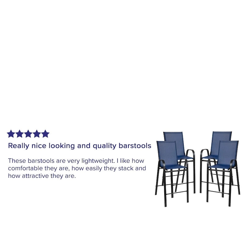 Outdoor Sling Barstool with Arms Breathable Textilene Powder Coated Steel