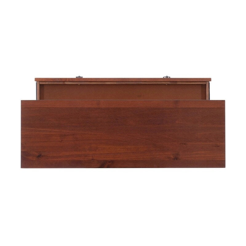 Antique Tobacco Brown Wood Console Table with Drawer and Open Shelf