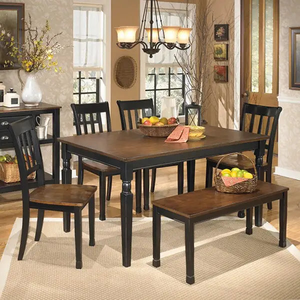Farmhouse Black Brown Solid Wood Dining Bench Rustic Style